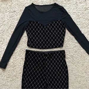 SHEIN Velvet Glitter Mesh Crop Top & Flare Pants Set